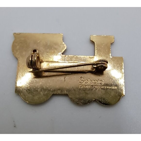 Vintage Holiday Christmas Train Car Pin Brooch Red Green & Gold Tone - Picture 3 of 5
